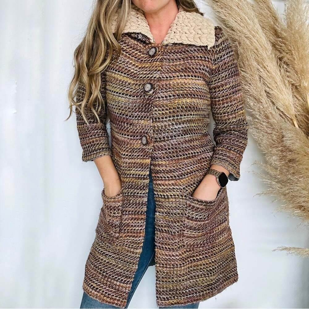 ANTHROPOLOGIE CHARLIE ROBIN Otono Beige Knit Button Duster Cardi Sweater Coat XS - Picture 6 of 13